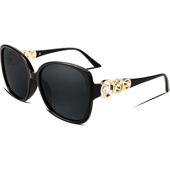 Womens Fashion Sunglasses Square Frame With Pearl Sparkling Eyes Protection - Picture 1 of 14